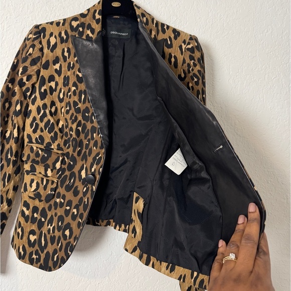 DSQUARED2 Leopard Print Calf Leather Trim Blazer - Picture 4 of 13